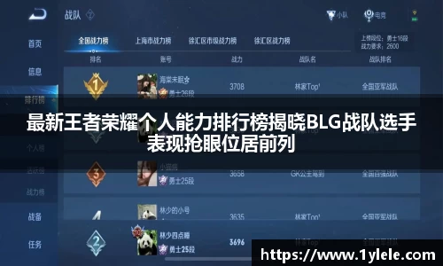 最新王者荣耀个人能力排行榜揭晓BLG战队选手表现抢眼位居前列